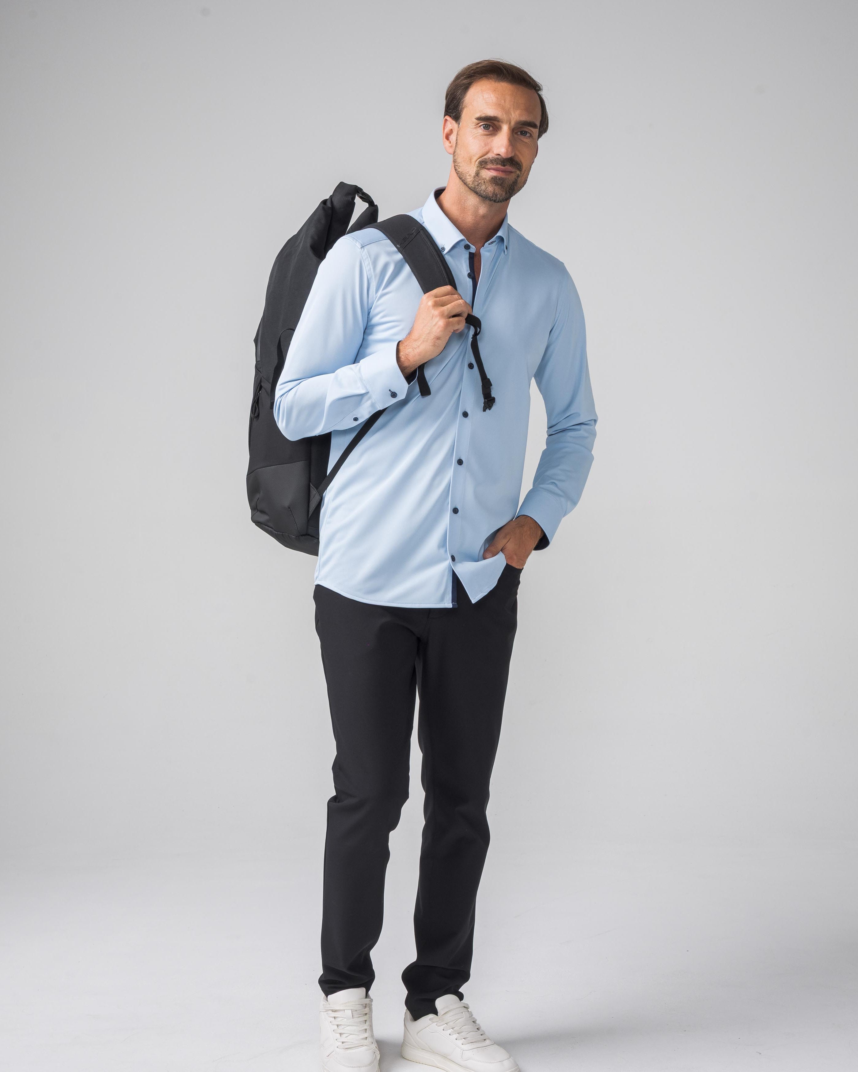 Performance Hemd Button-Down Hellblau/Marine - Noser Fashion AG