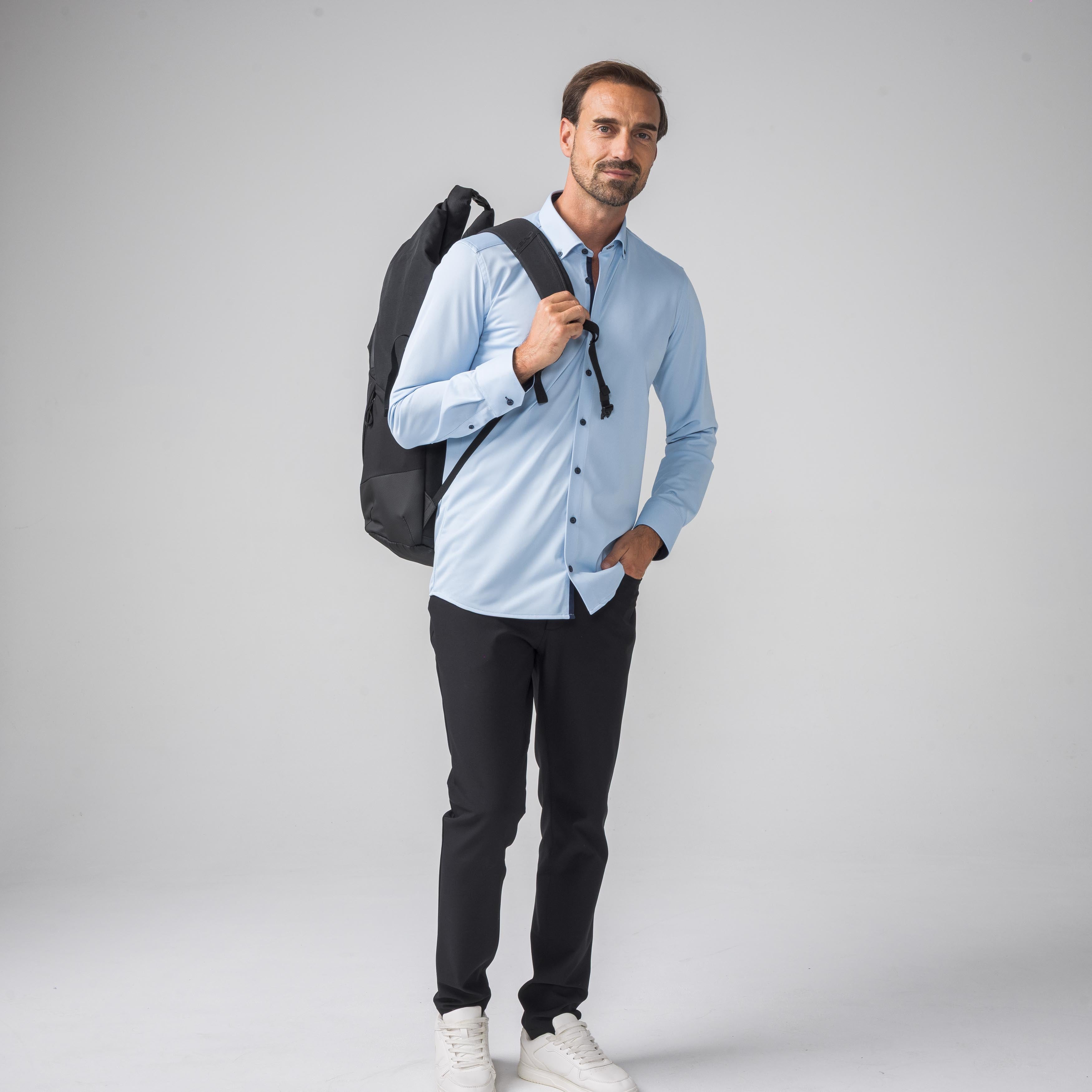 Performance Hemd Button-Down Hellblau/Marine - Noser Fashion AG