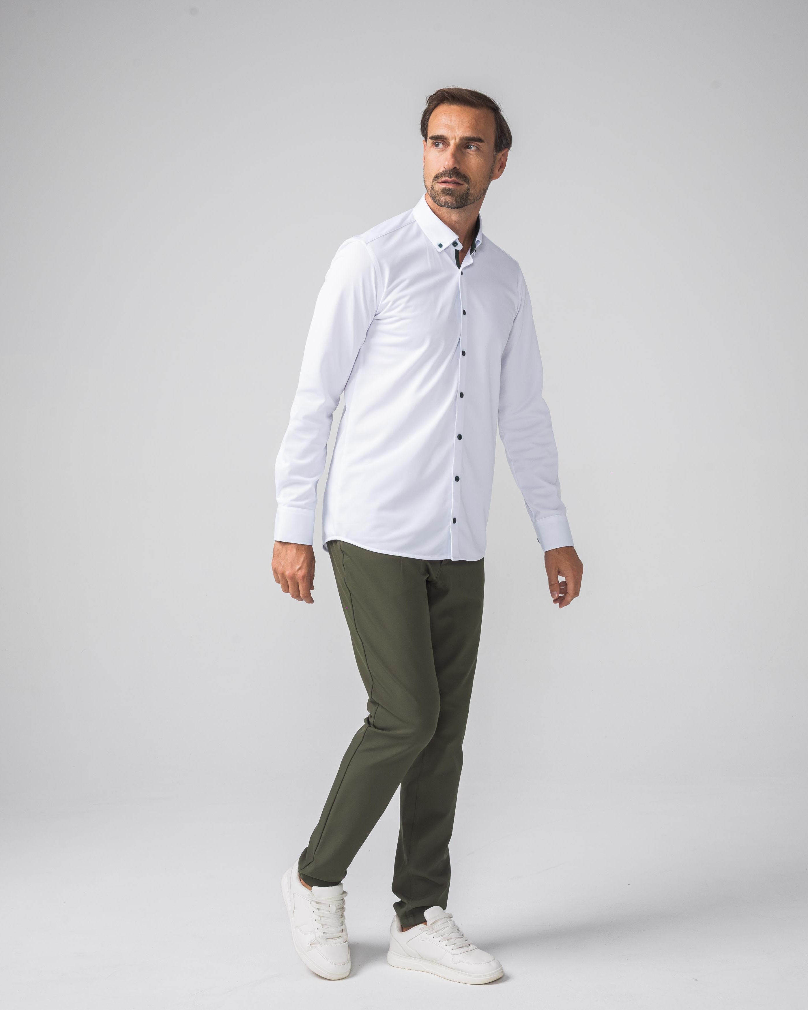 Performance Hemd Button-Down Weiss/Grün - Noser Fashion AG