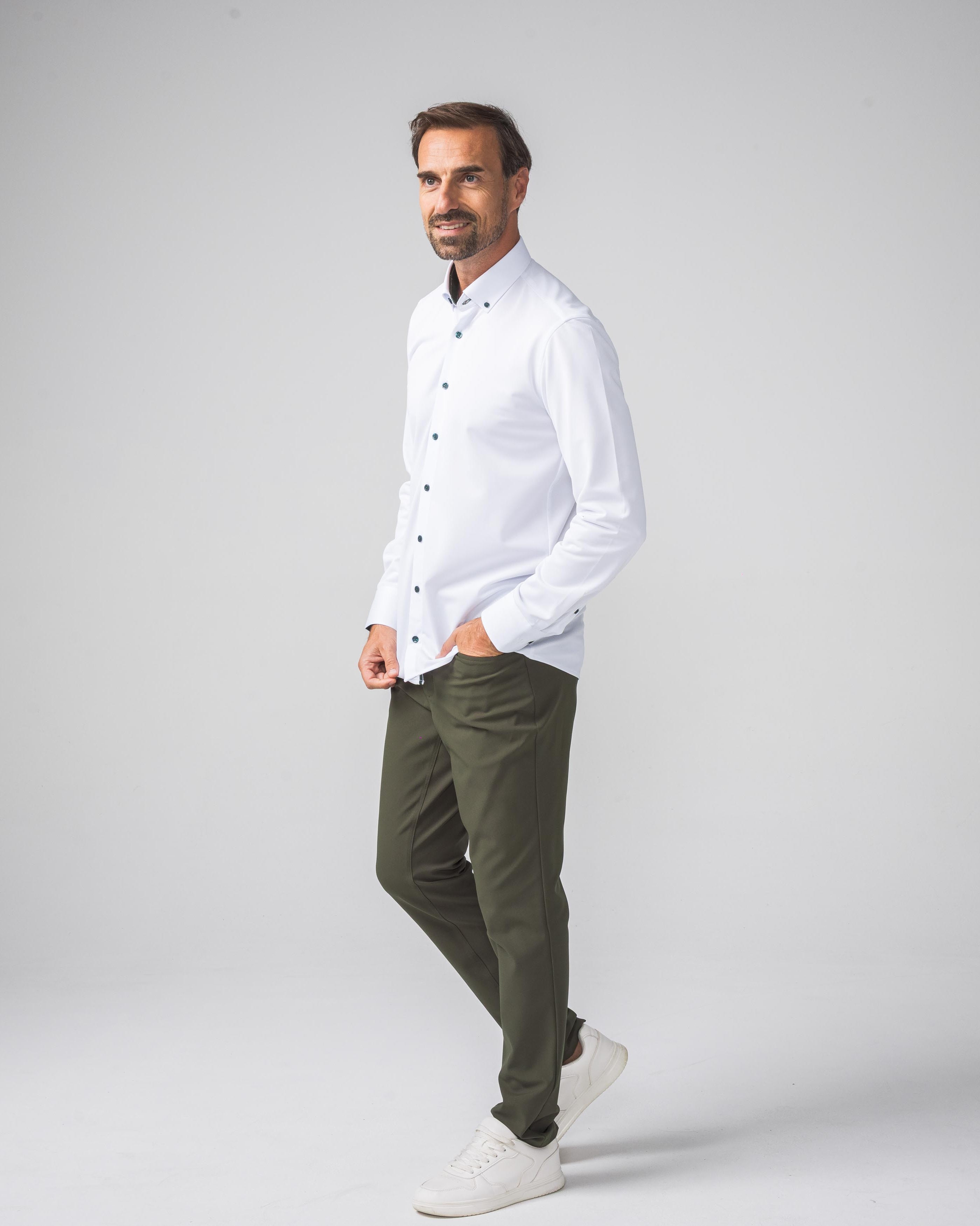 Performance Hemd Button-Down Weiss/Grün - Noser Fashion AG