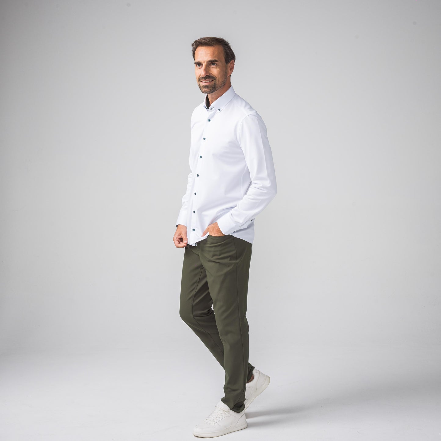 Performance Hemd Button-Down Weiss/Grün - Noser Fashion AG