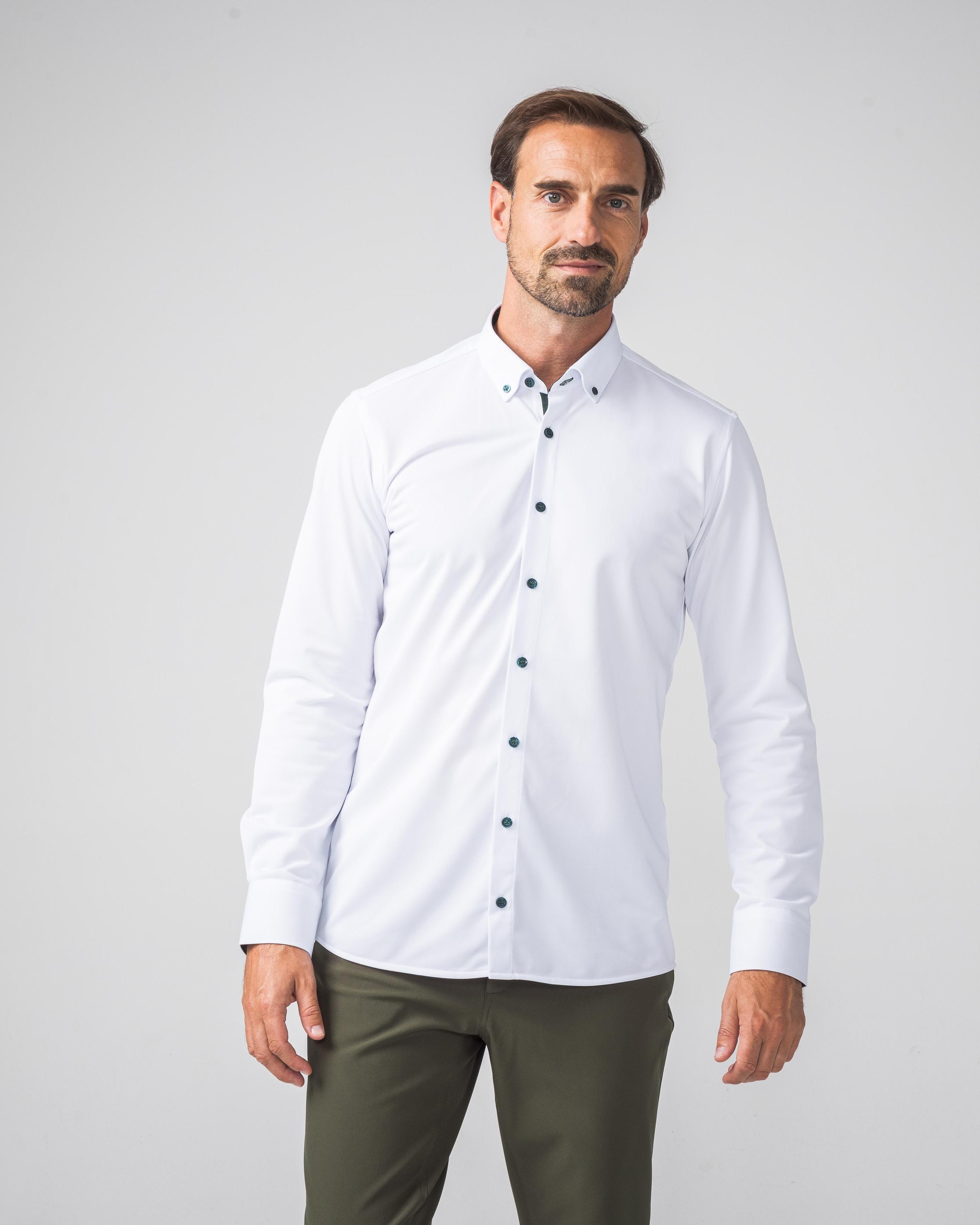 Performance Hemd Button-Down Weiss/Grün - Noser Fashion AG