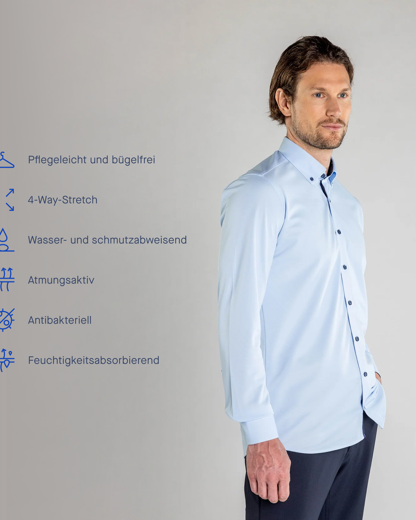 Performance Hemd Button-Down Hellblau/Marine - Noser Fashion AG