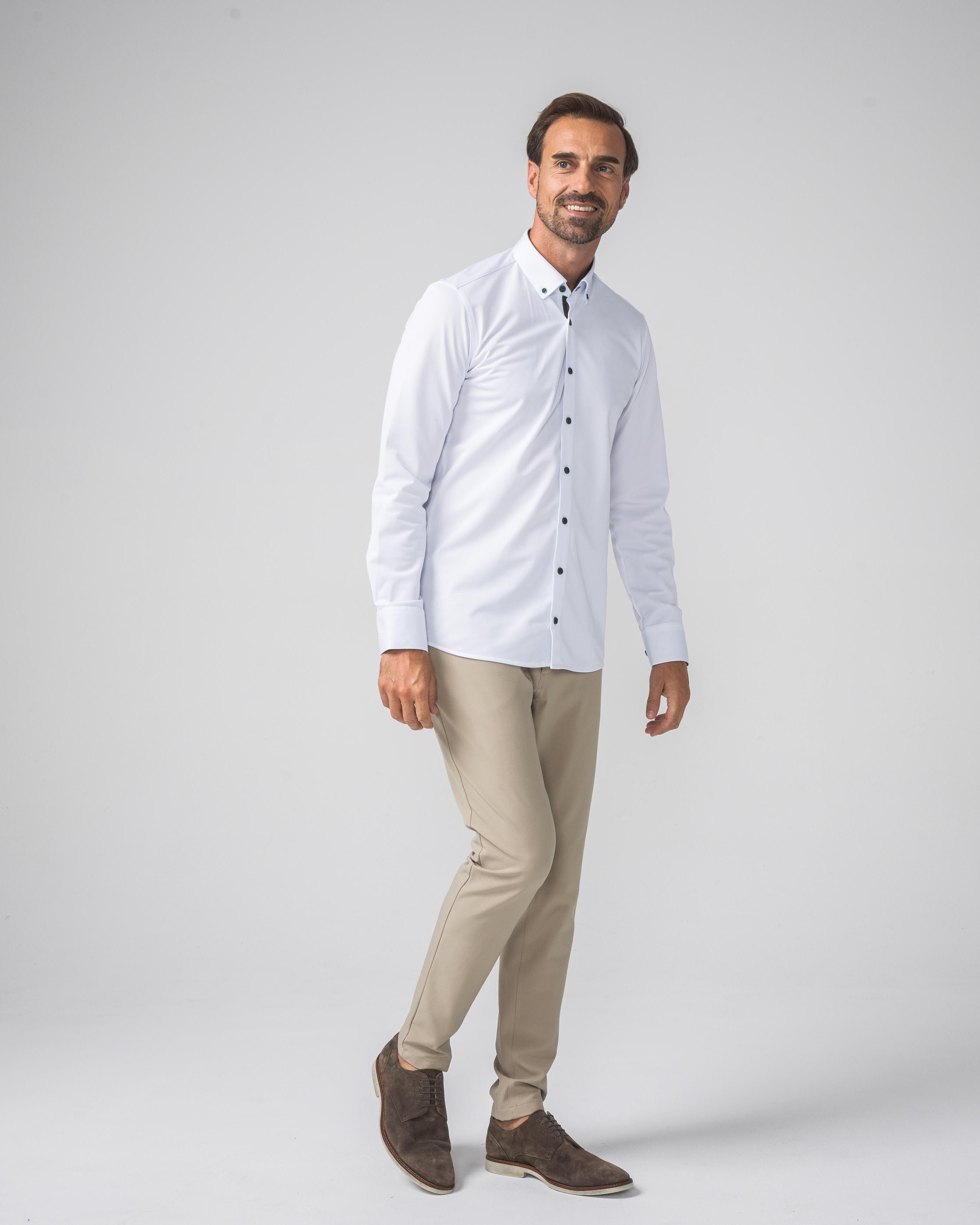Performance Hemd Button-Down Weiss/Grün - Noser Fashion AG