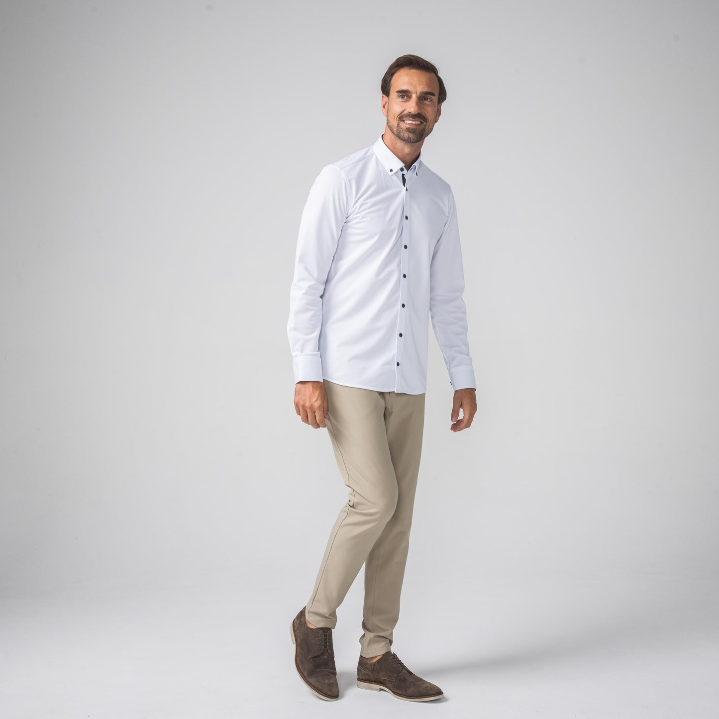 Performance Hemd Button-Down Weiss/Grün - Noser Fashion AG