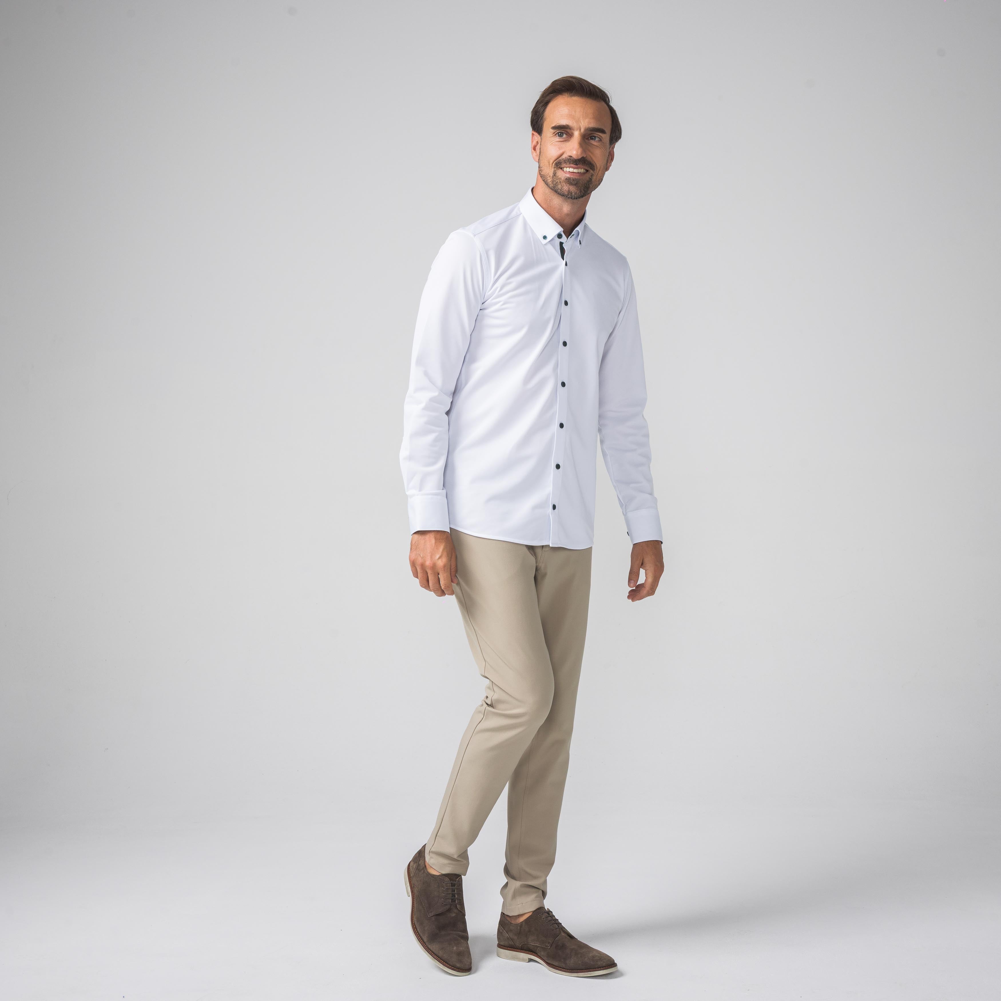 Performance Hemd Button-Down Weiss/Grün - Noser Fashion AG