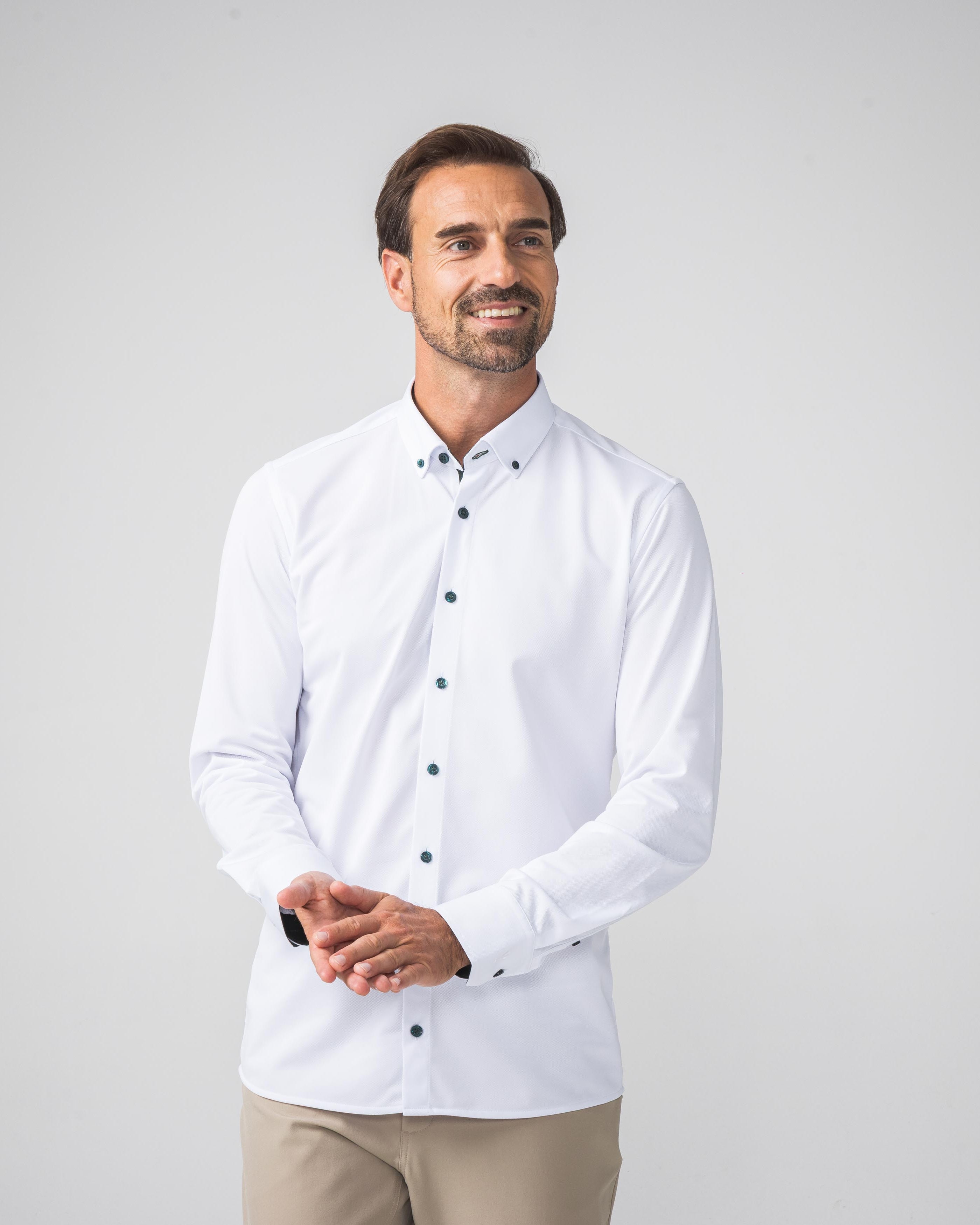 Performance Hemd Button-Down Weiss/Grün - Noser Fashion AG