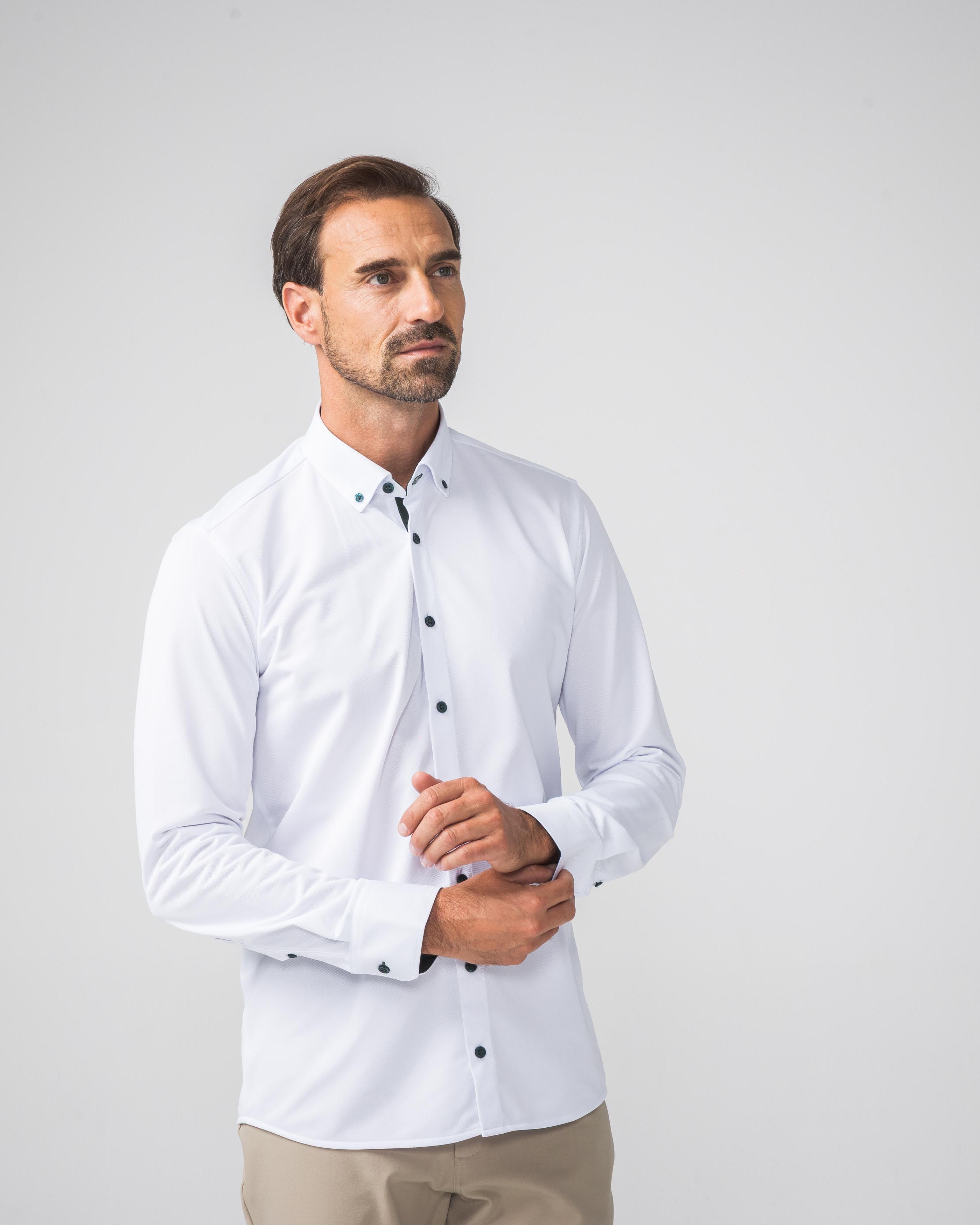 Performance Hemd Button-Down Weiss/Grün - Noser Fashion AG