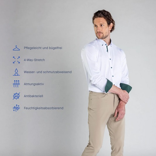 Performance Hemd Button-Down Weiss/Grün - Noser Fashion AG