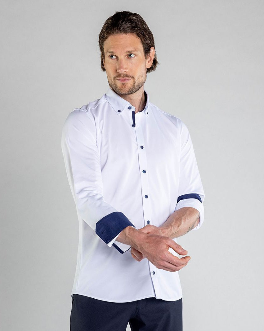 Performance Hemd Button-Down Weiss/Marine - Noser Fashion AG