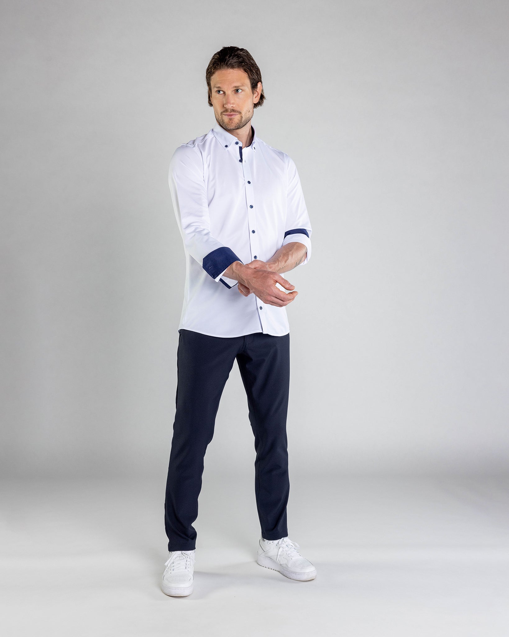 Performance Hemd Button-Down Weiss/Marine - Noser Fashion AG