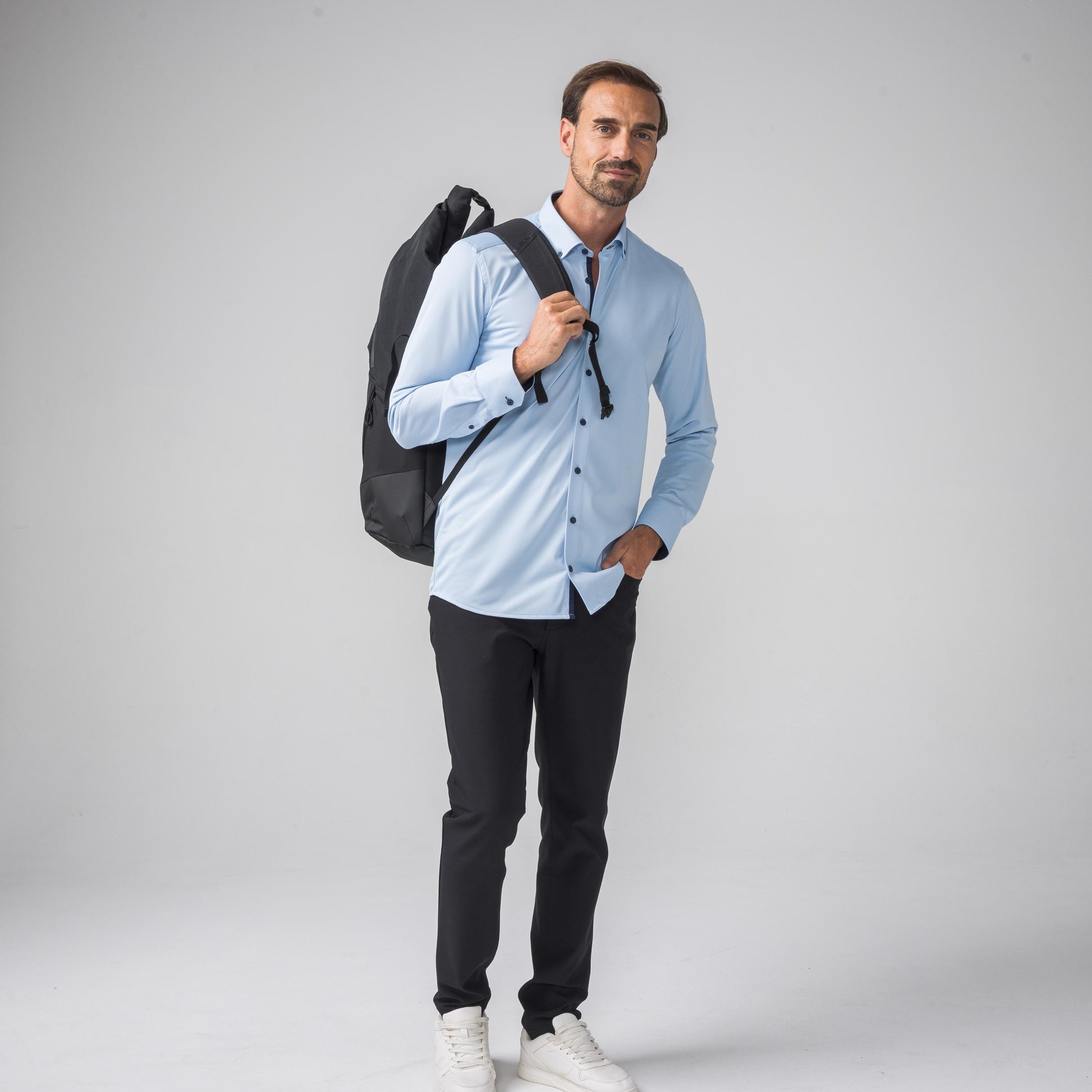 Performance Hemd Button-Down Hellblau/Marine - Noser Fashion AG