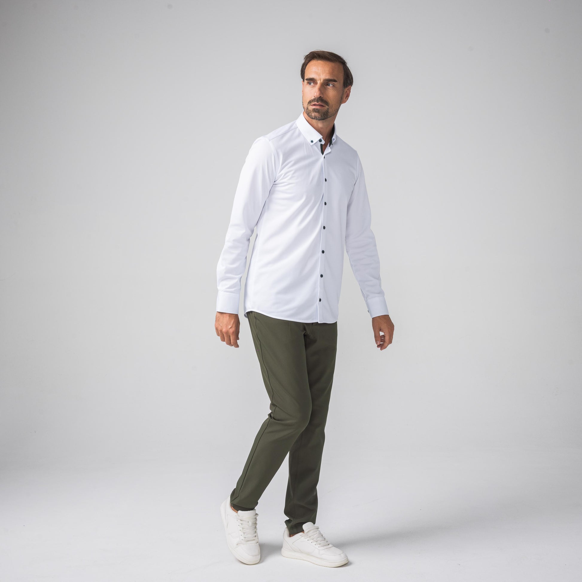 Performance Hemd Button-Down Weiss/Grün - Noser Fashion AG