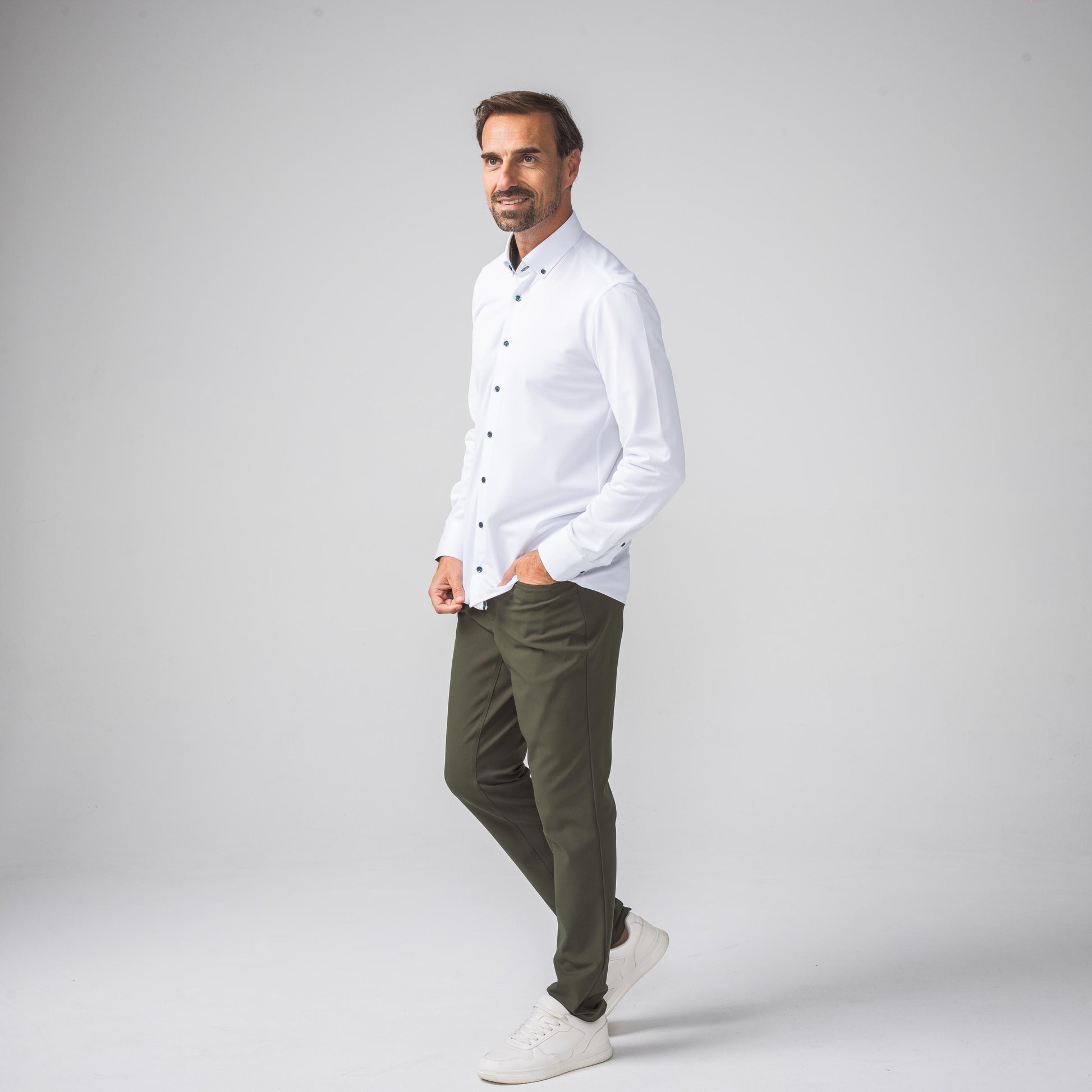 Performance Hemd Button-Down Weiss/Grün - Noser Fashion AG
