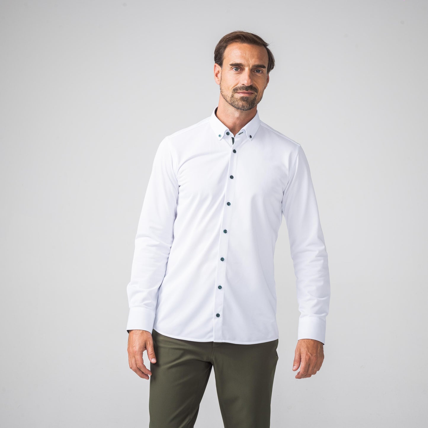 Performance Hemd Button-Down Weiss/Grün - Noser Fashion AG