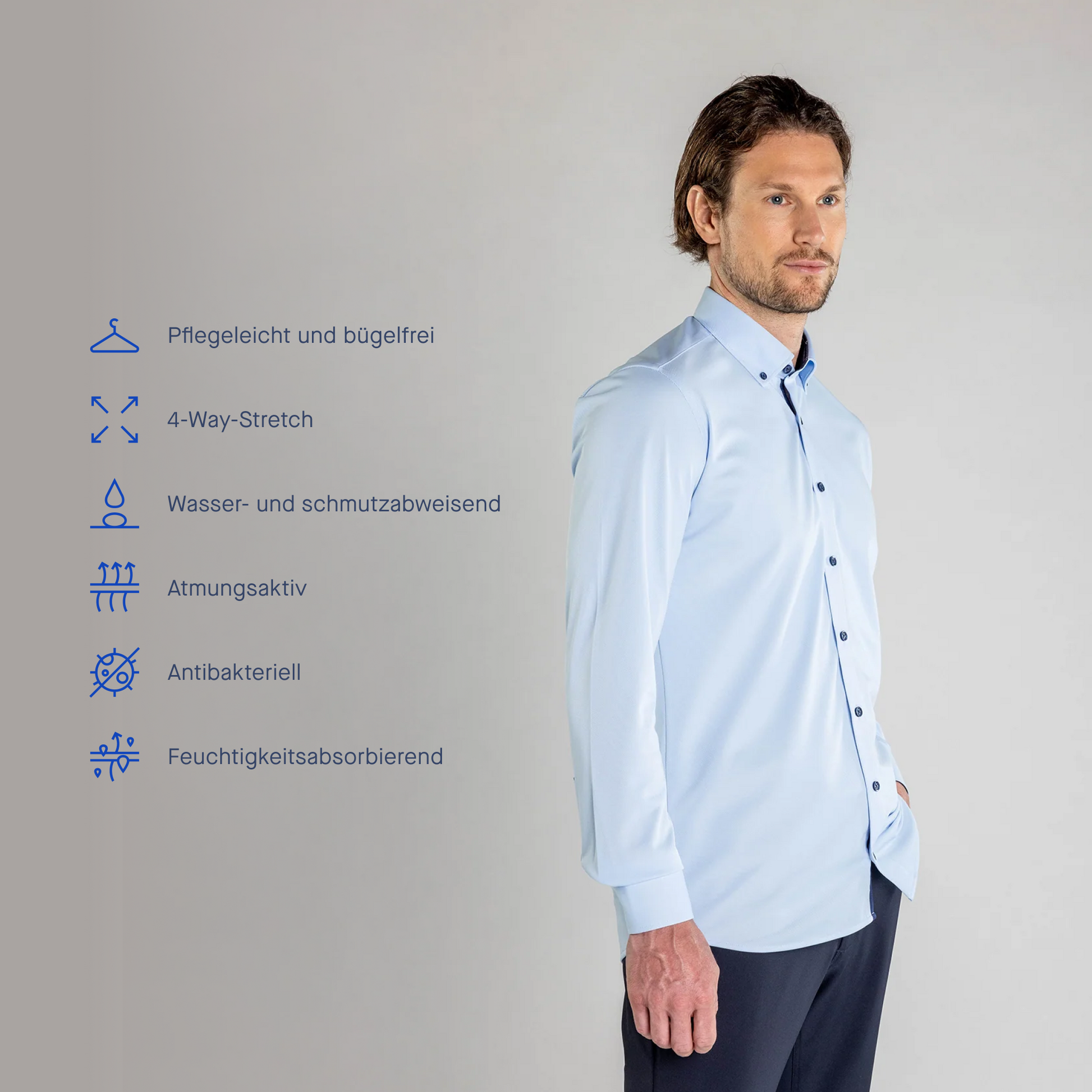 Performance Hemd Button-Down Hellblau/Marine - Noser Fashion AG