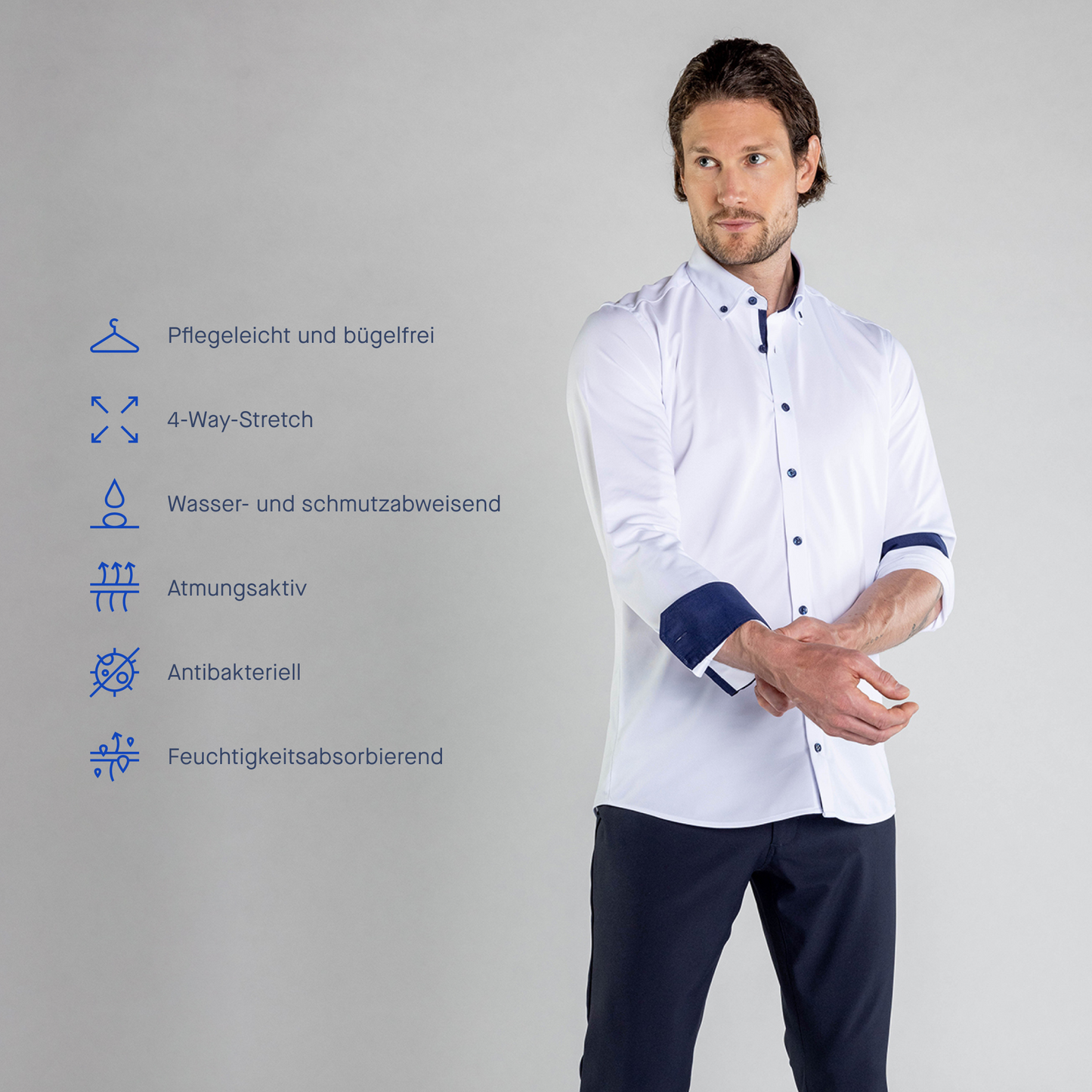 Performance Hemd Button-Down Weiss/Marine - Noser Fashion AG