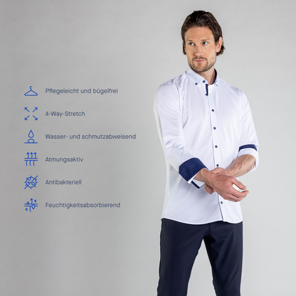 Performance Hemd Button-Down Weiss/Marine - Noser Fashion AG