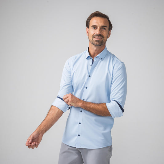 Performance Hemd Button-Down Hellblau/Marine - Noser Fashion AG