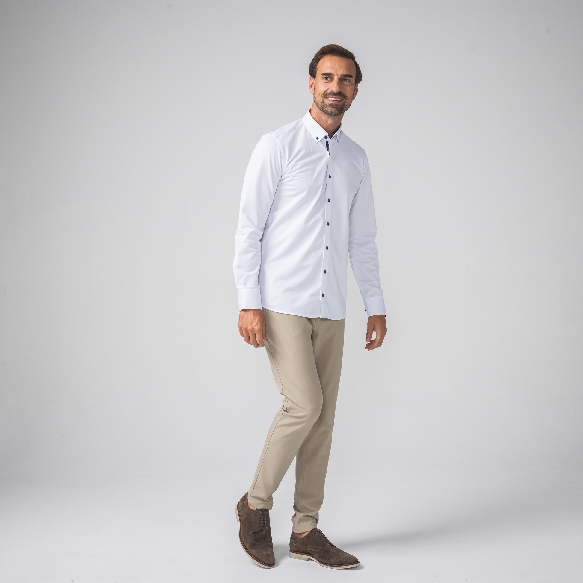 Performance Hemd Button-Down Weiss/Grün - Noser Fashion AG