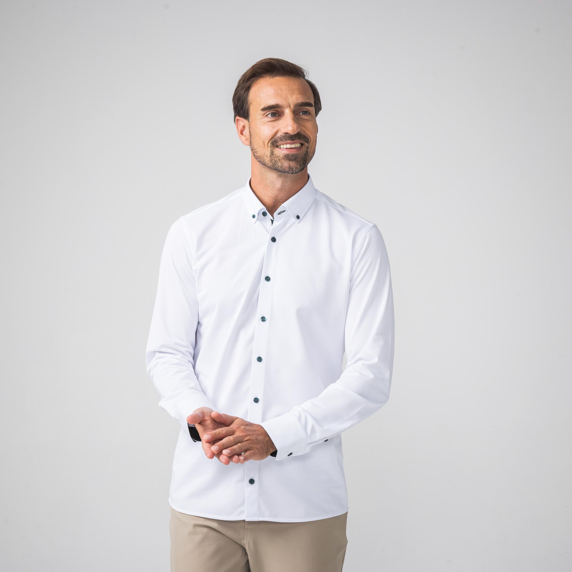 Performance Hemd Button-Down Weiss/Grün - Noser Fashion AG