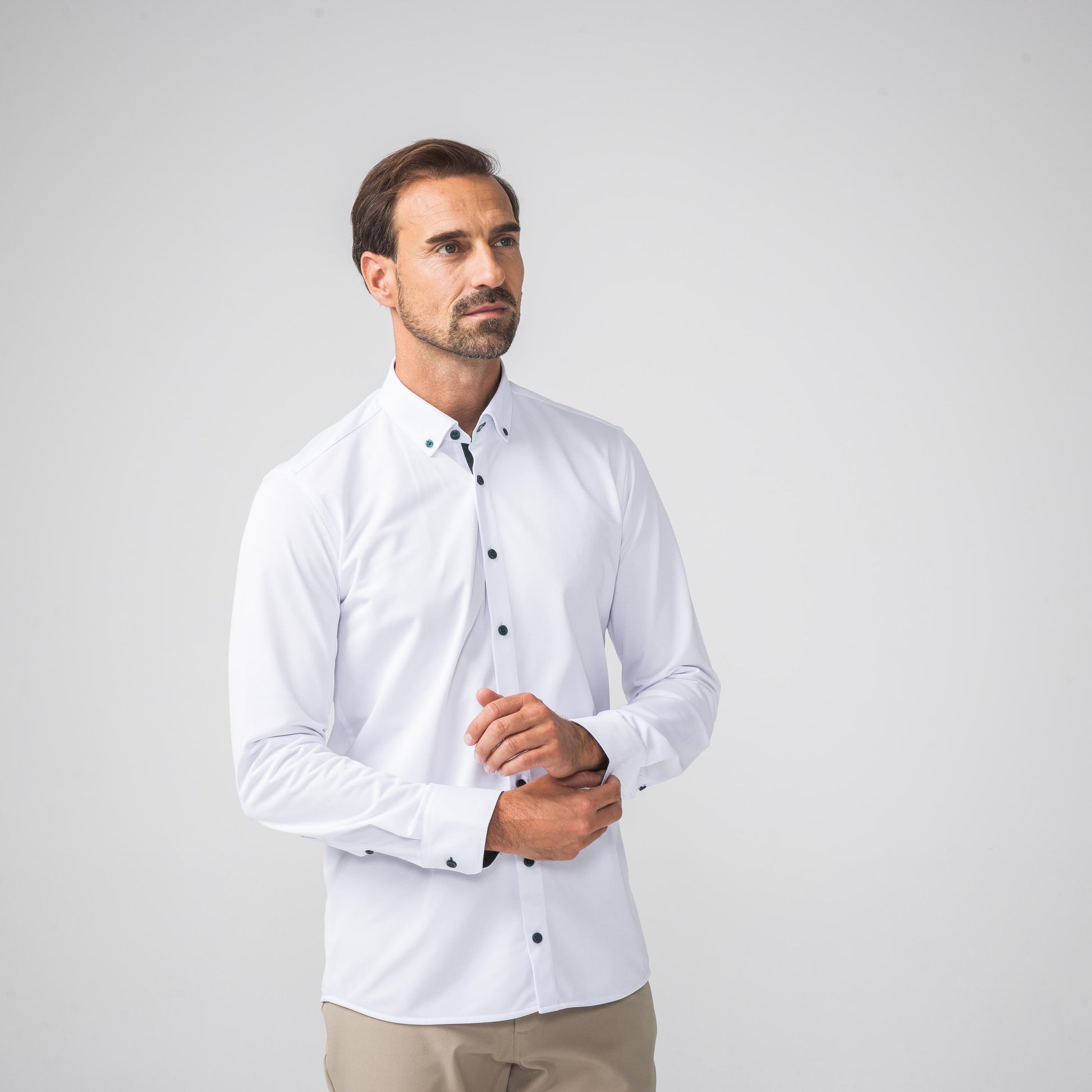 Performance Hemd Button-Down Weiss/Grün - Noser Fashion AG