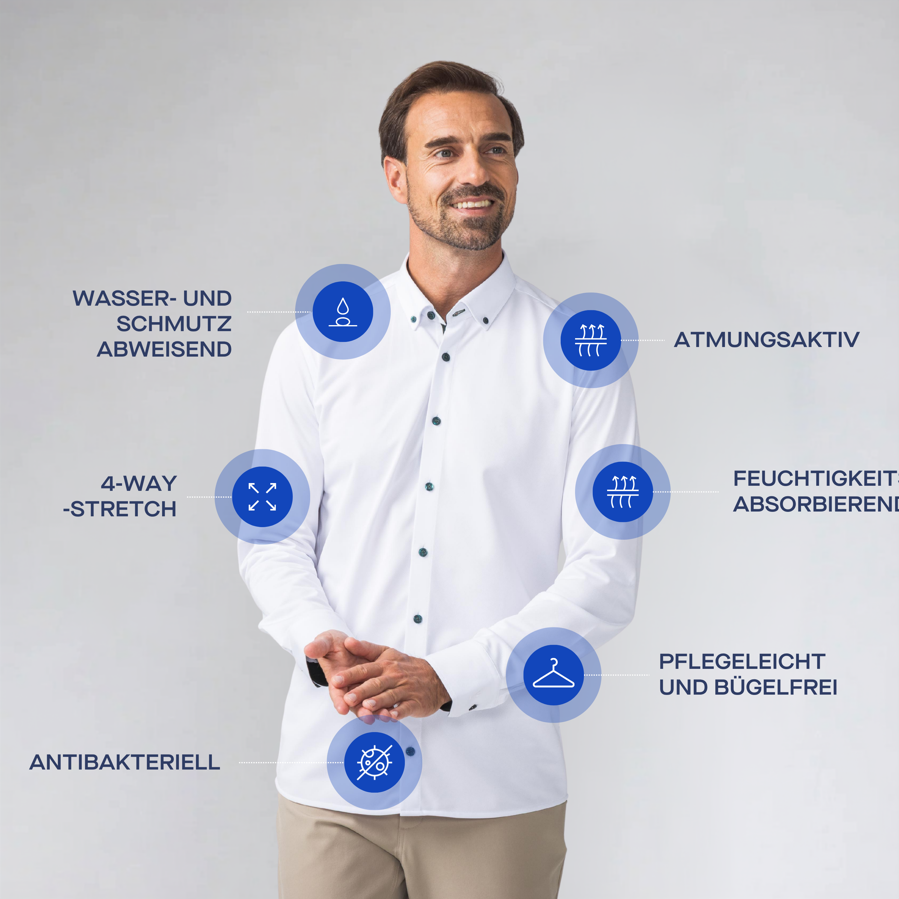 Performance Hemd Button-Down Weiss/Marine - Noser Fashion AG
