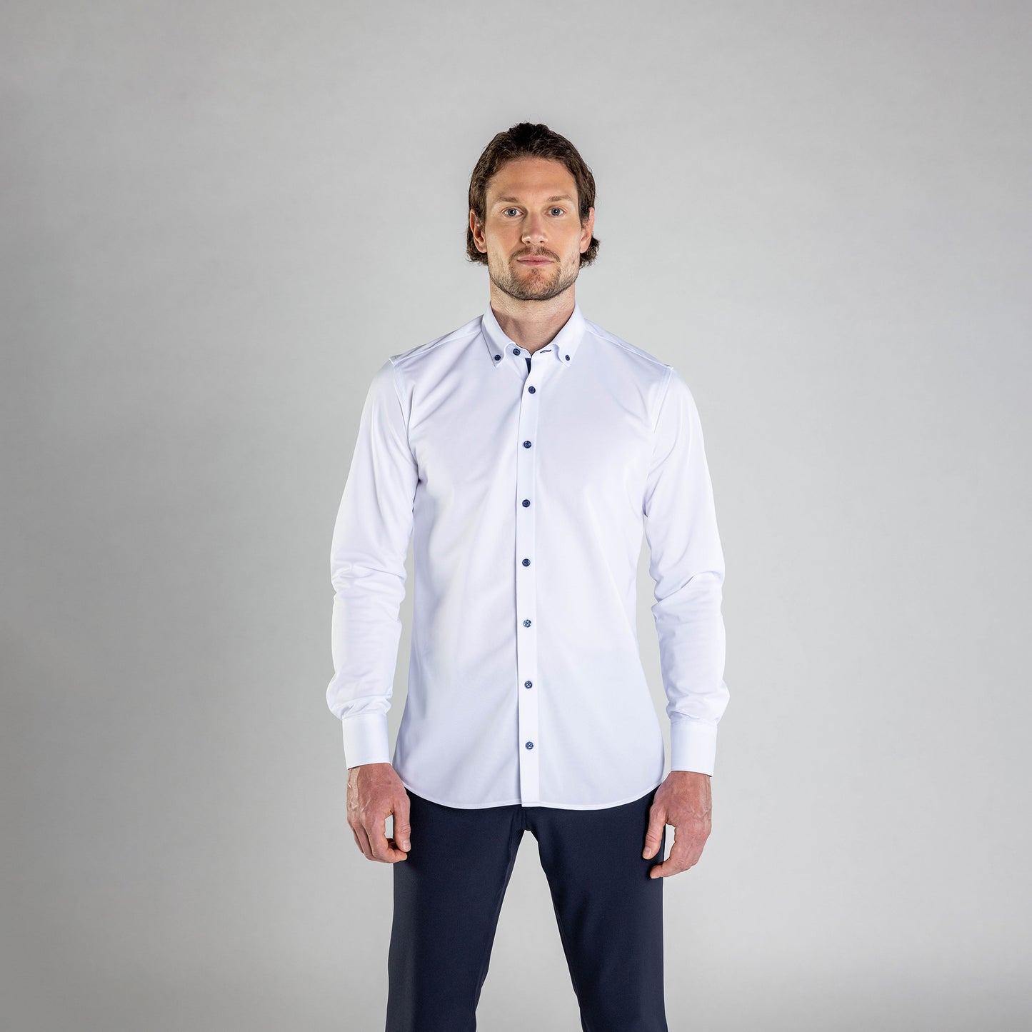 Performance Hemd Button-Down Weiss/Marine - Noser Fashion AG
