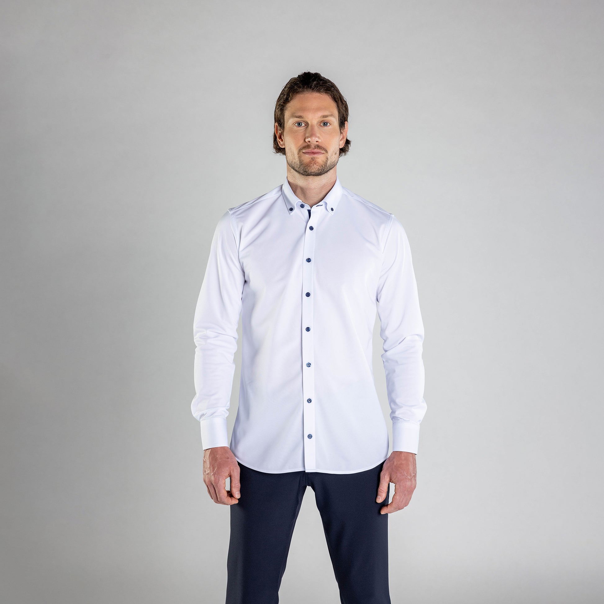 Performance Hemd Button-Down Weiss/Marine - Noser Fashion AG