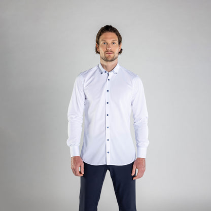 Performance Hemd Button-Down Weiss/Marine - Noser Fashion AG
