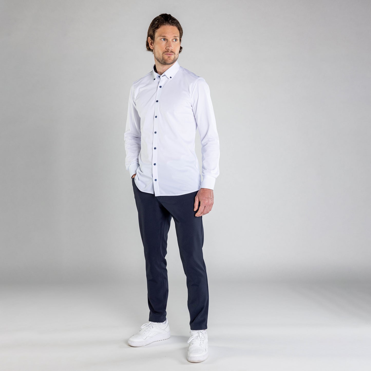Performance Hemd Button-Down Weiss/Marine - Noser Fashion AG