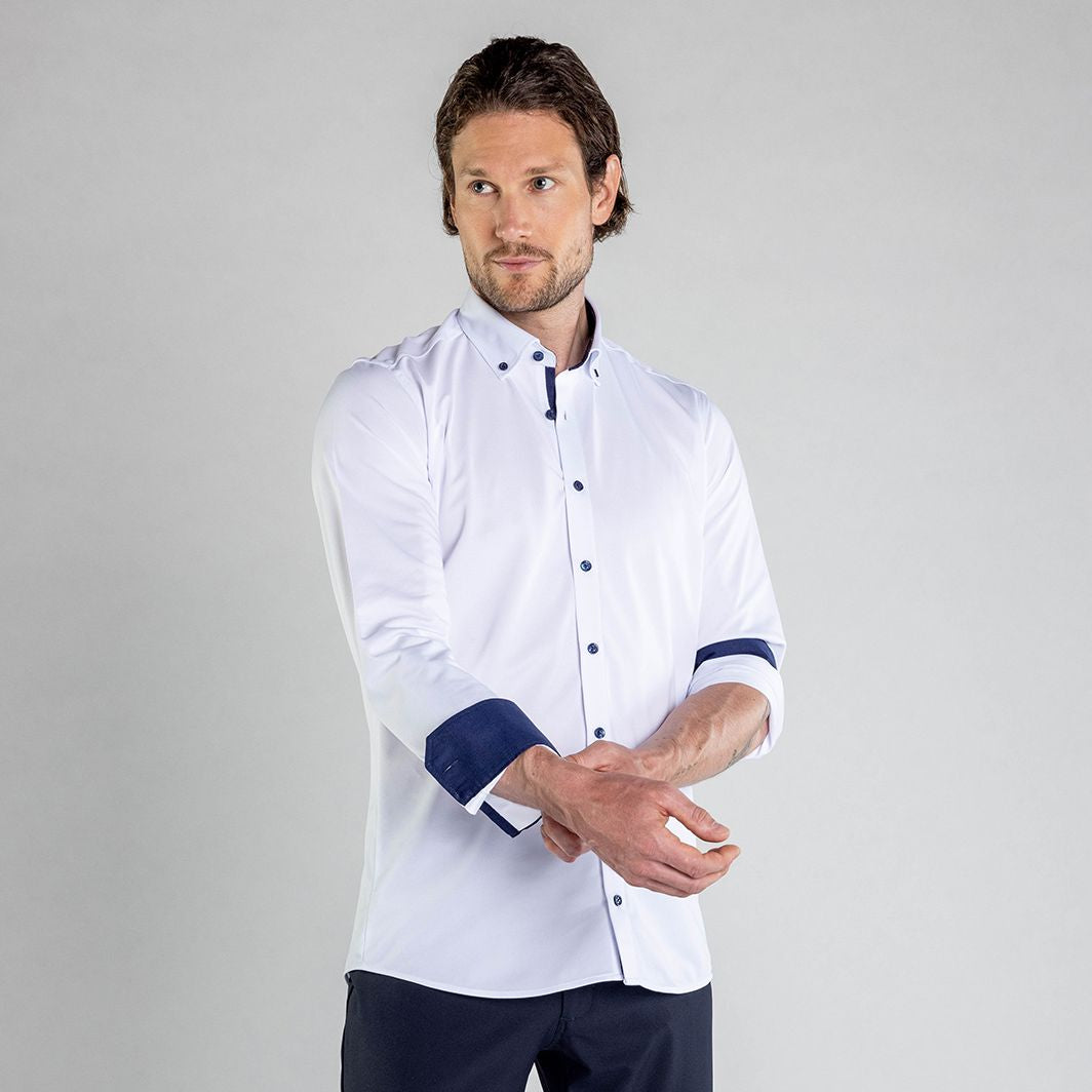 Performance Hemd Button-Down Weiss/Marine - Noser Fashion AG