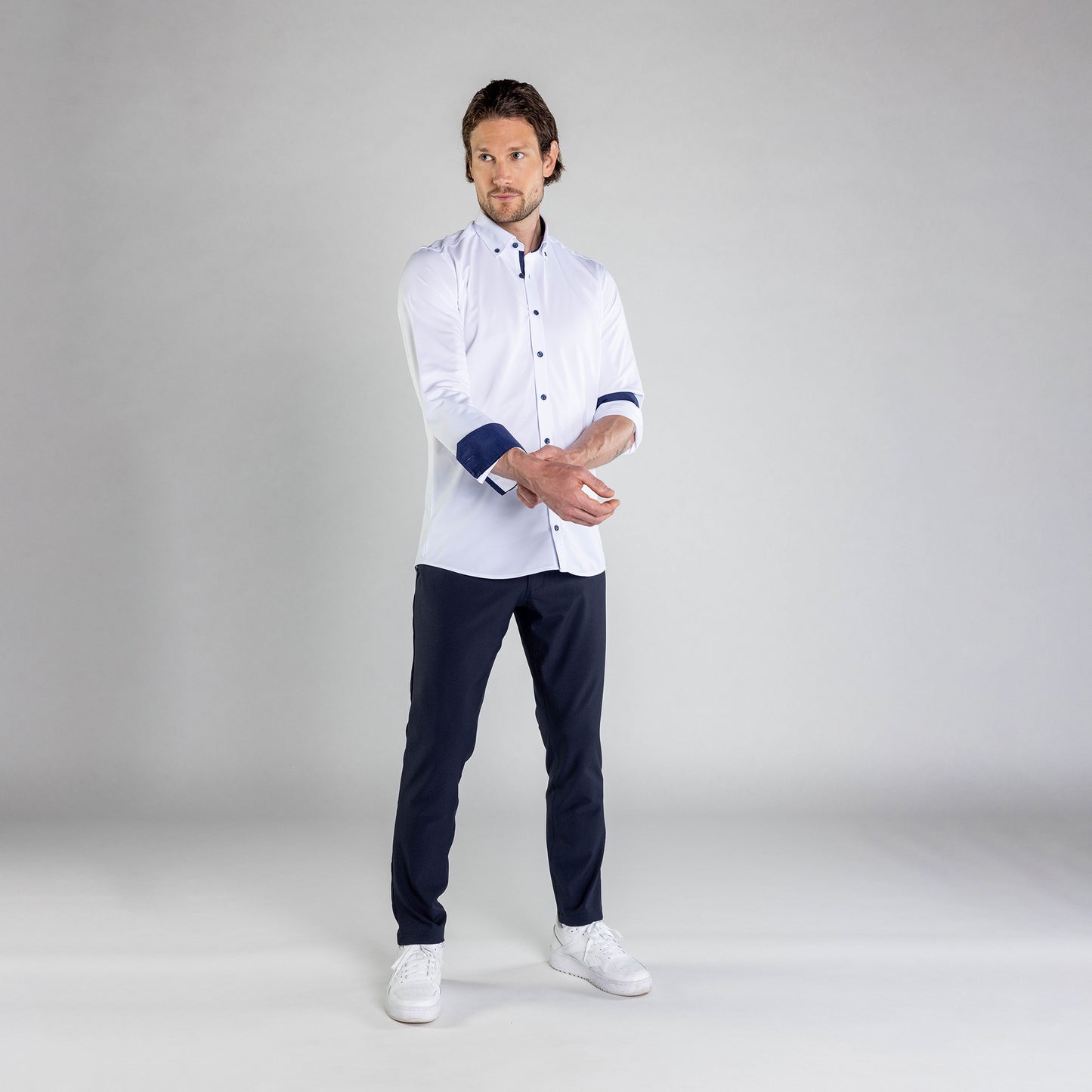 Performance Hemd Button-Down Weiss/Marine - Noser Fashion AG
