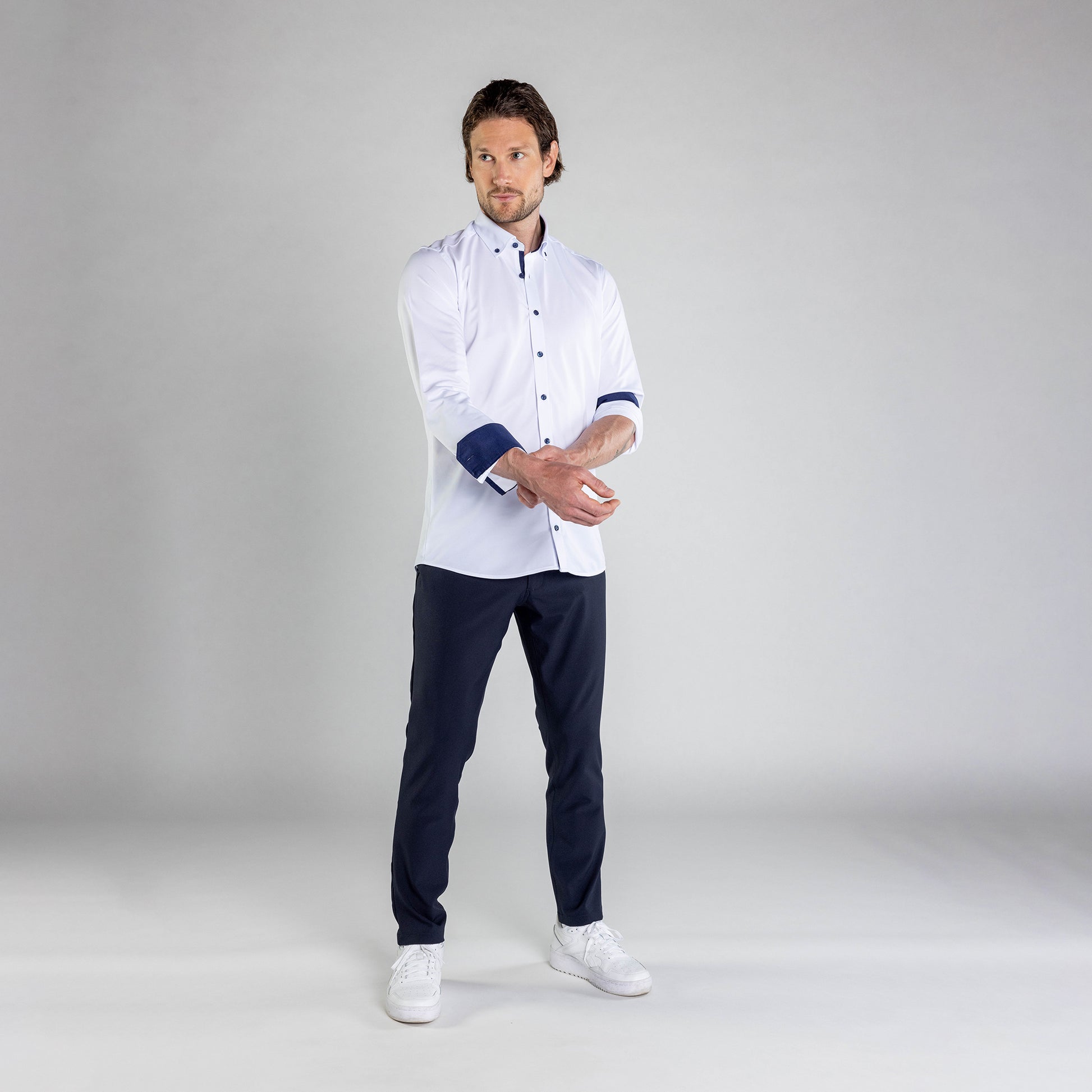 Performance Hemd Button-Down Weiss/Marine - Noser Fashion AG