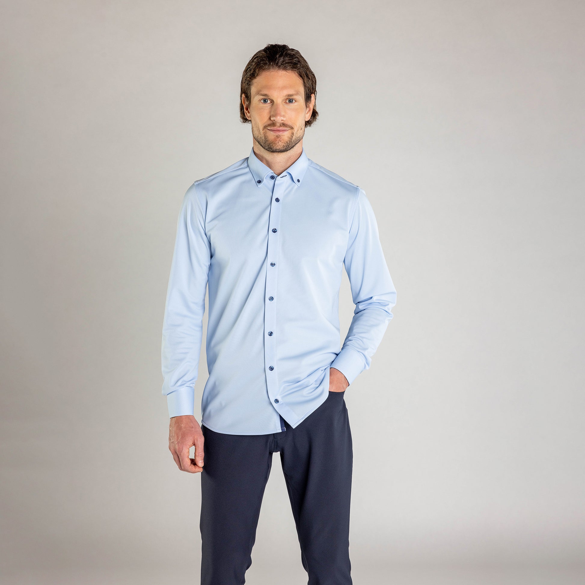 Performance Hemd Button-Down Hellblau/Marine - Noser Fashion AG