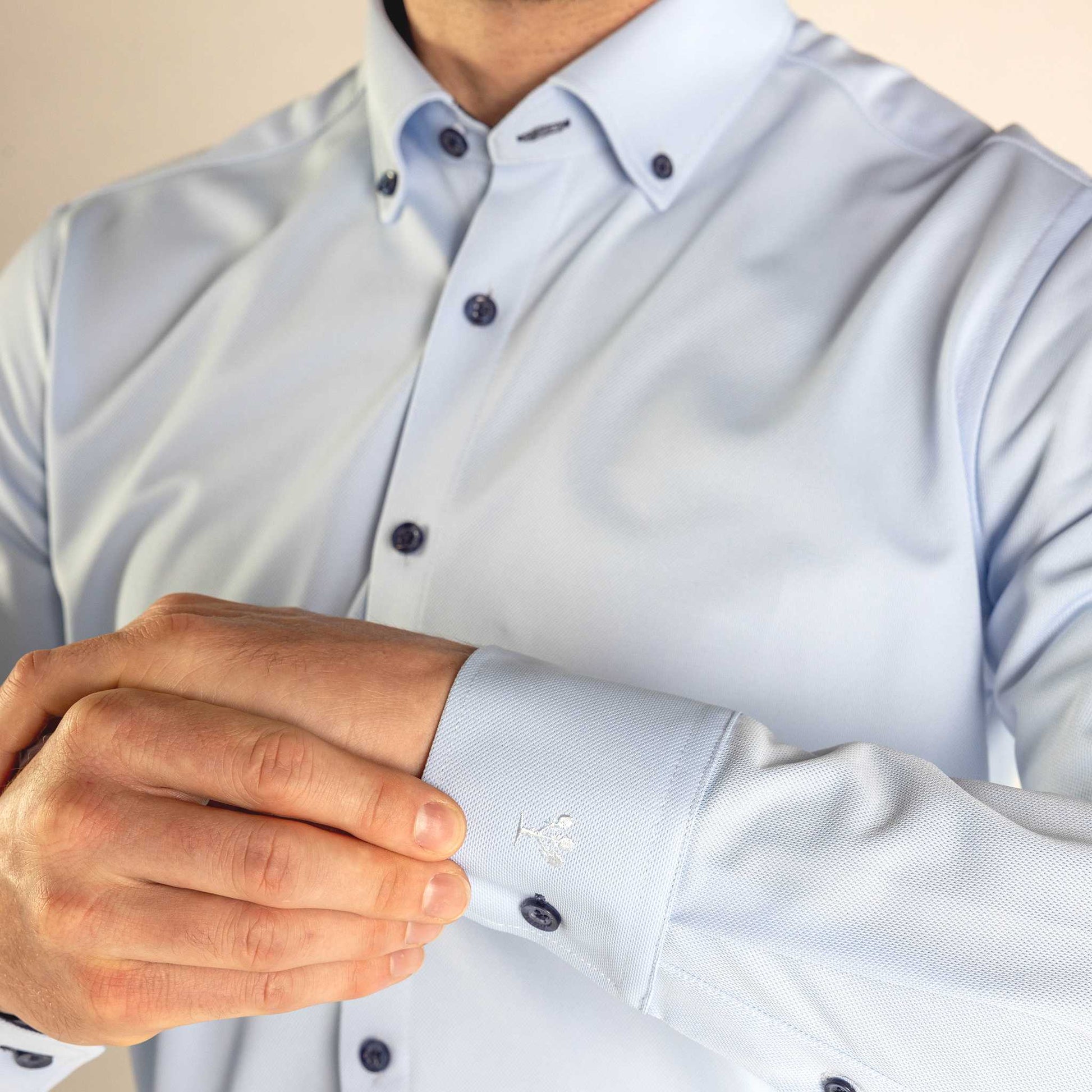 Performance Hemd Button-Down Hellblau/Marine - Noser Fashion AG