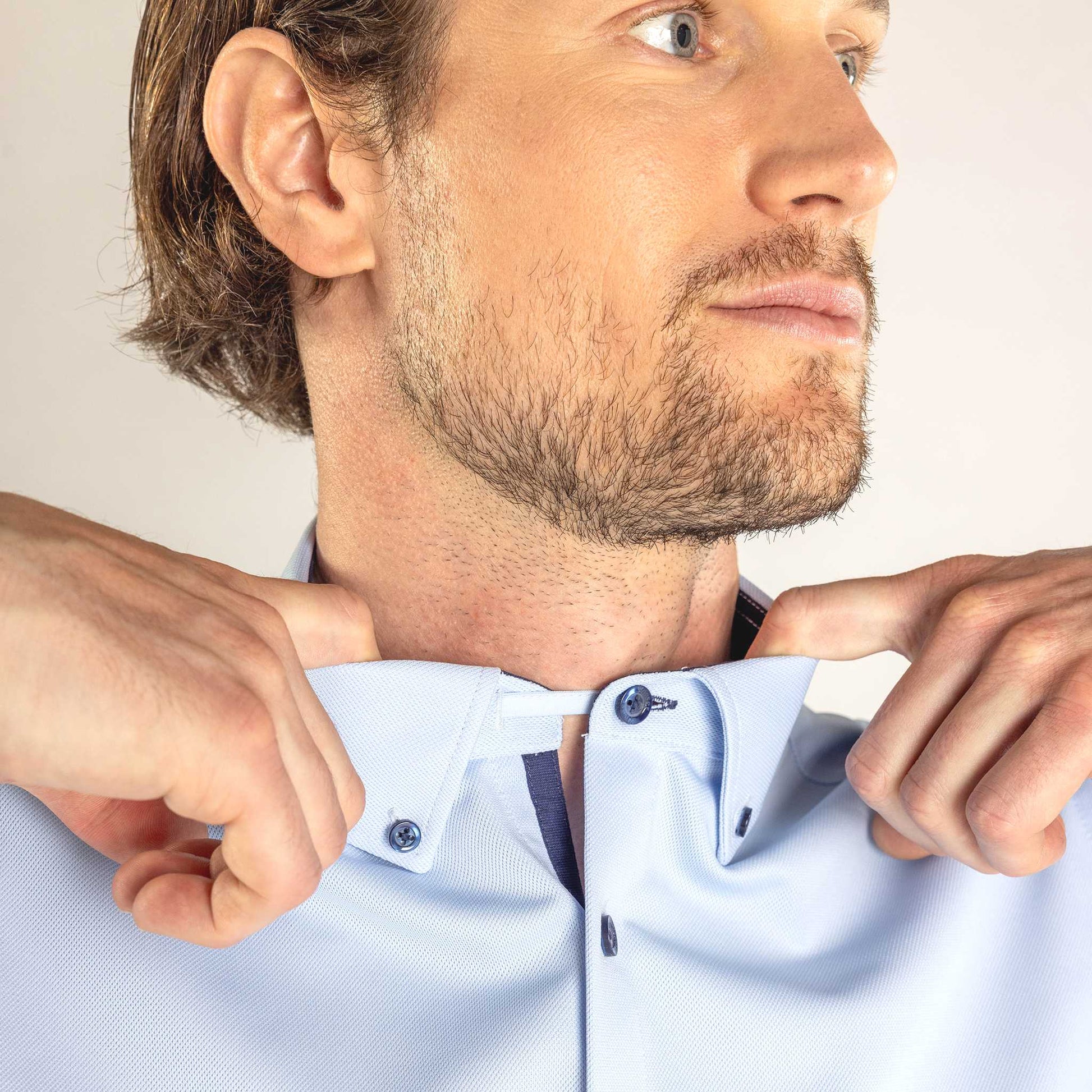 Performance Hemd Button-Down Hellblau/Marine - Noser Fashion AG