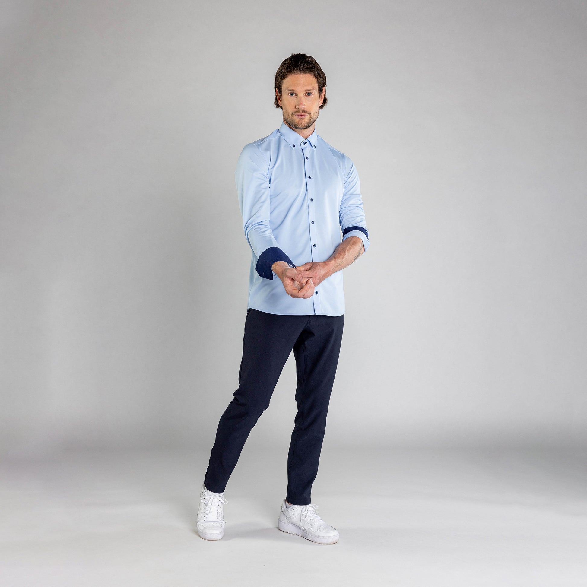 Performance Hemd Button-Down Hellblau/Marine - Noser Fashion AG